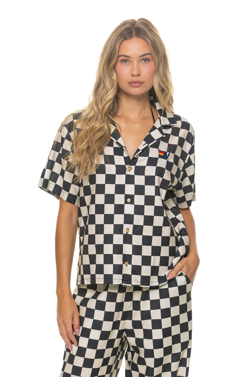 Retro UNISEX COTTON LUXE POPLIN RESORT SHIRT - VINTAGE BLACK CHECKERED