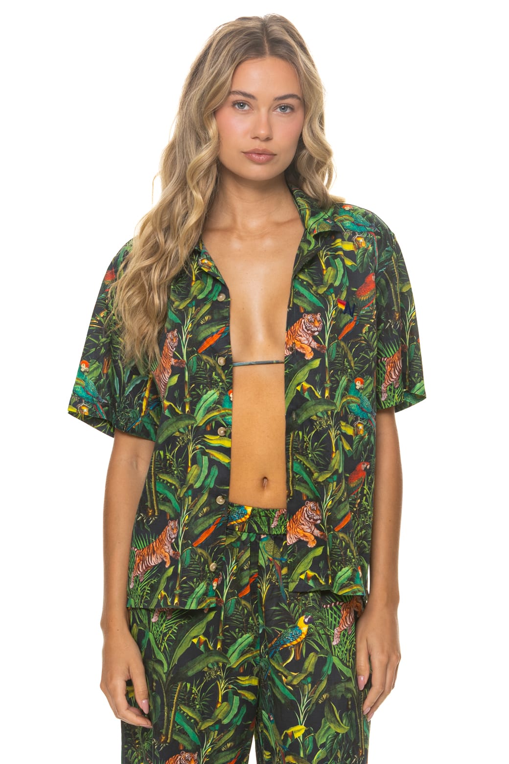 Retro UNISEX COTTON LUXE POPLIN RESORT SHIRT - VINTAGE BLACK JUNGLE