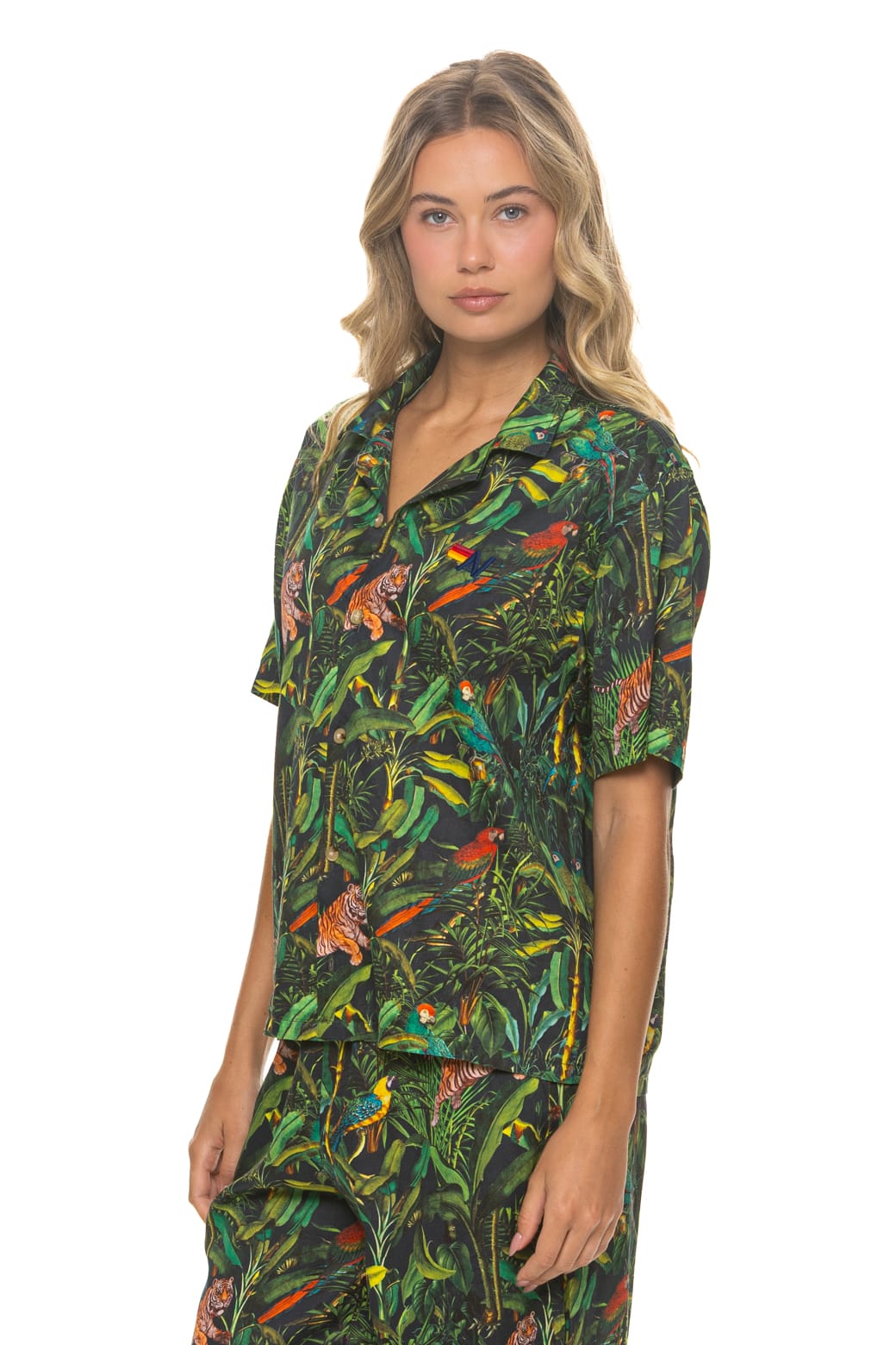 Retro UNISEX COTTON LUXE POPLIN RESORT SHIRT - VINTAGE BLACK JUNGLE