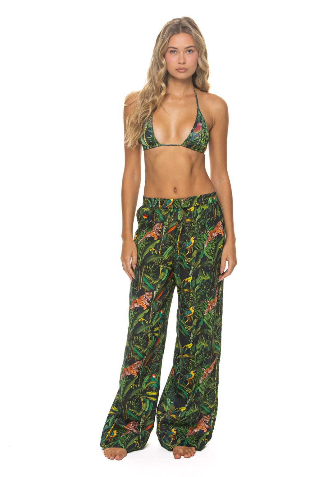 Retro WOMENS COTTON LUXE POPLIN WIDE LEG PANT - VINTAGE BLACK JUNGLE
