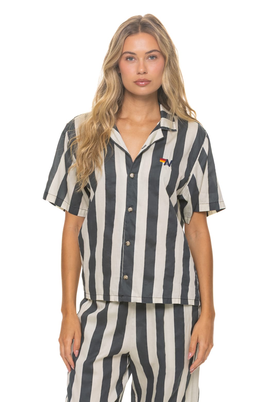 Retro UNISEX COTTON LUXE POPLIN RESORT SHIRT - VINTAGE BLACK STRIPE