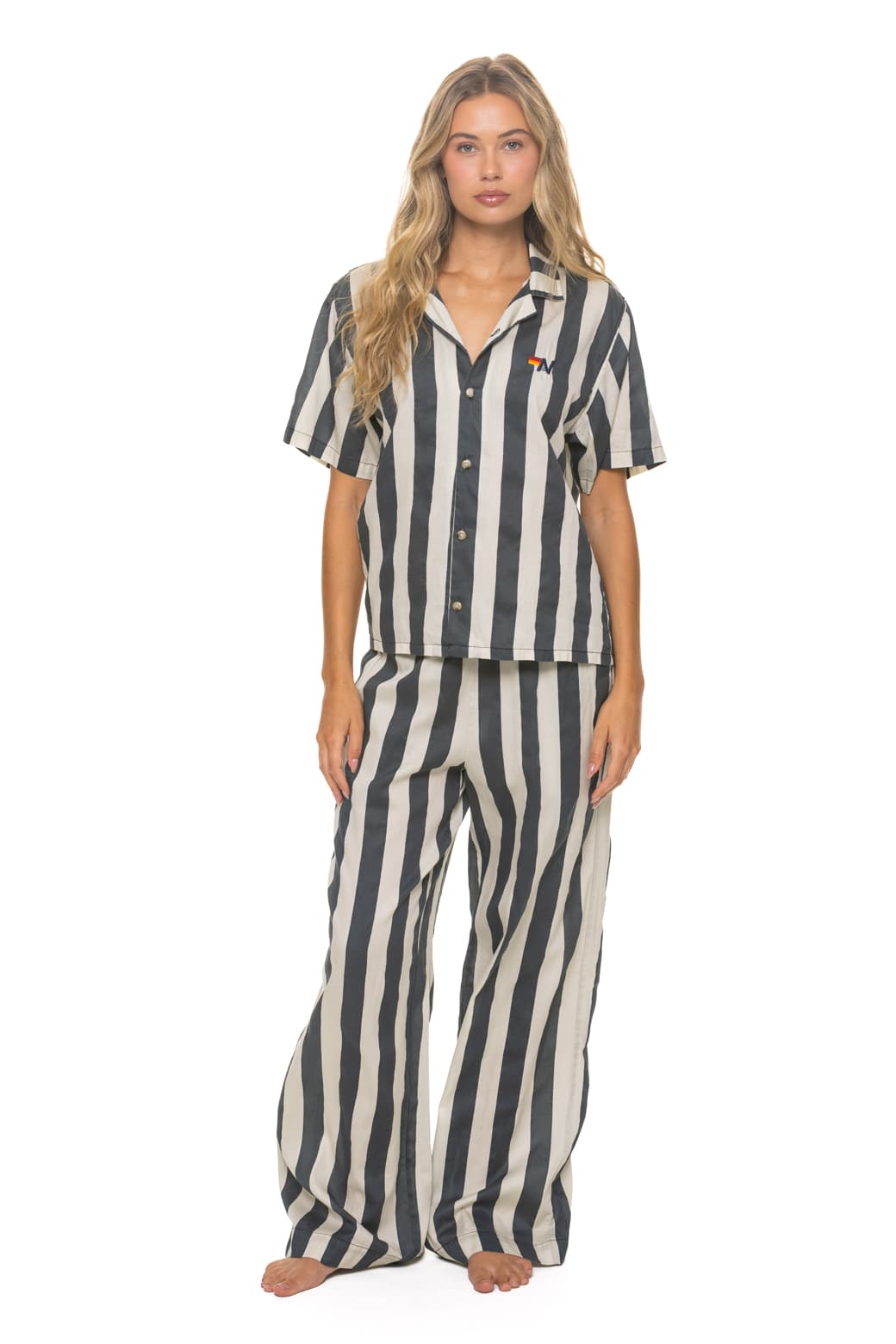 Retro WOMENS COTTON LUXE POPLIN WIDE LEG PANT - VINTAGE BLACK STRIPE