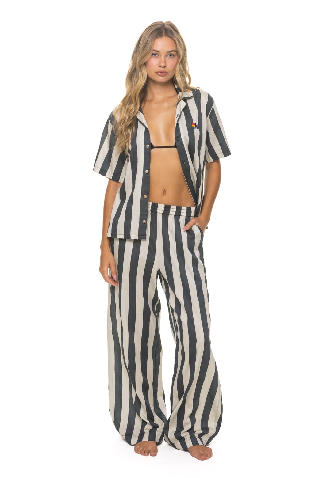 Retro UNISEX COTTON LUXE POPLIN RESORT SHIRT - VINTAGE BLACK STRIPE
