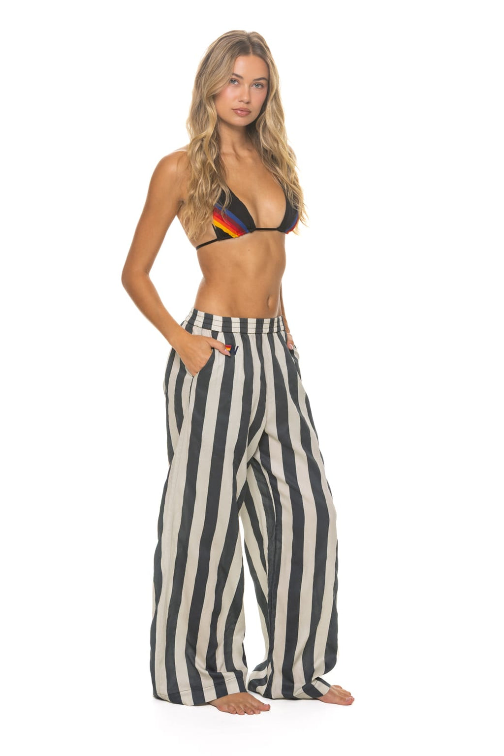Retro WOMENS COTTON LUXE POPLIN WIDE LEG PANT - VINTAGE BLACK STRIPE