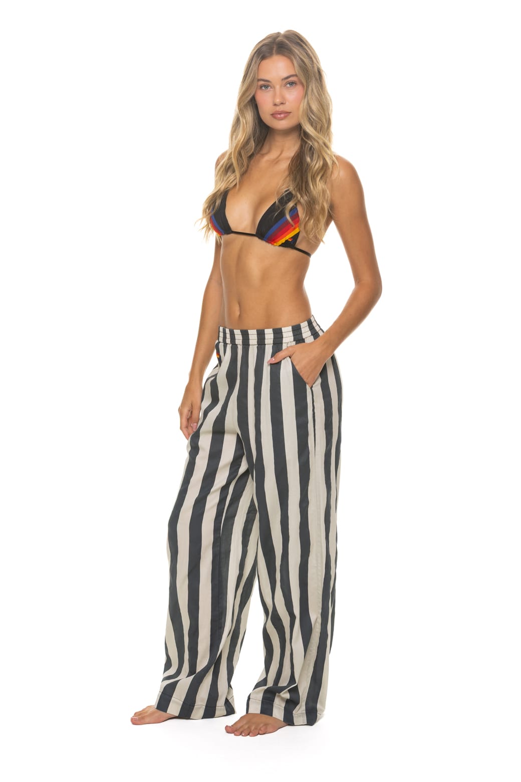 Retro WOMENS COTTON LUXE POPLIN WIDE LEG PANT - VINTAGE BLACK STRIPE
