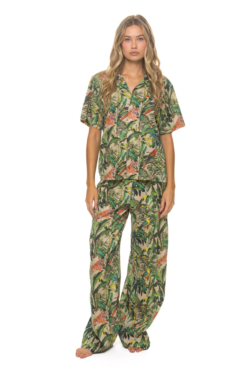 Retro WOMENS COTTON LUXE POPLIN WIDE LEG PANT - VINTAGE WHITE JUNGLE