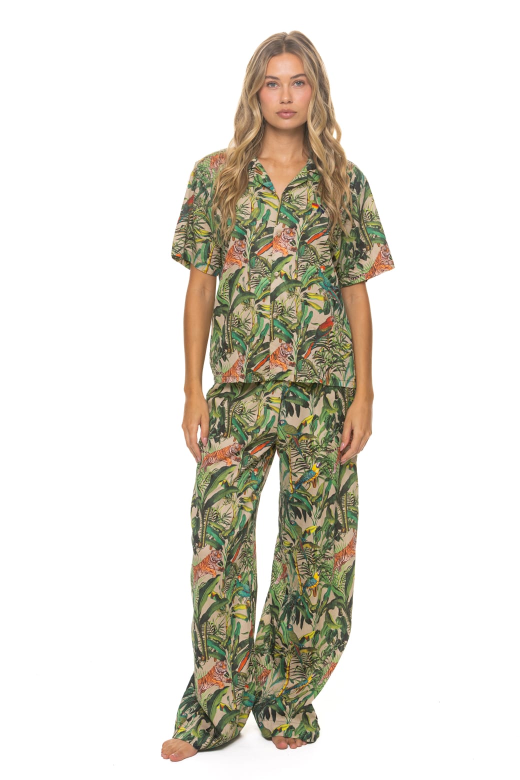 Retro WOMENS COTTON LUXE POPLIN WIDE LEG PANT - VINTAGE WHITE JUNGLE