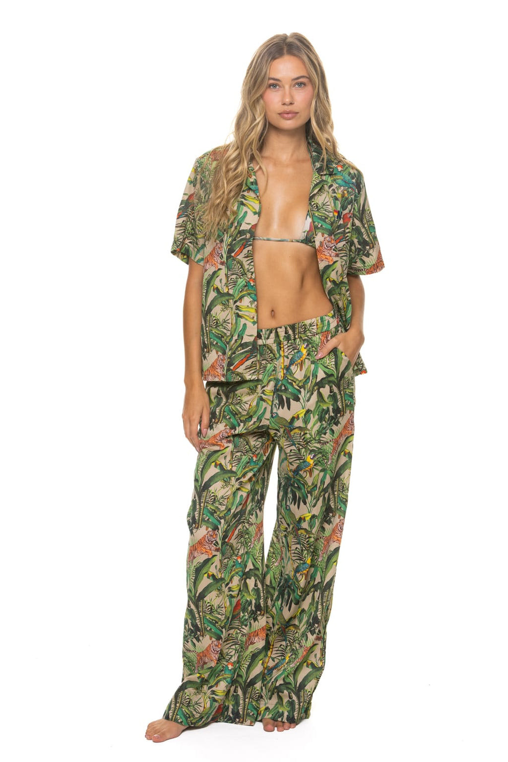 Retro WOMENS COTTON LUXE POPLIN WIDE LEG PANT - VINTAGE WHITE JUNGLE