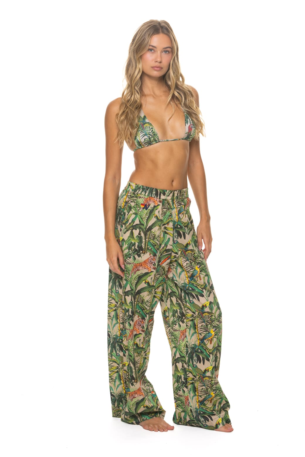 Retro WOMENS COTTON LUXE POPLIN WIDE LEG PANT - VINTAGE WHITE JUNGLE