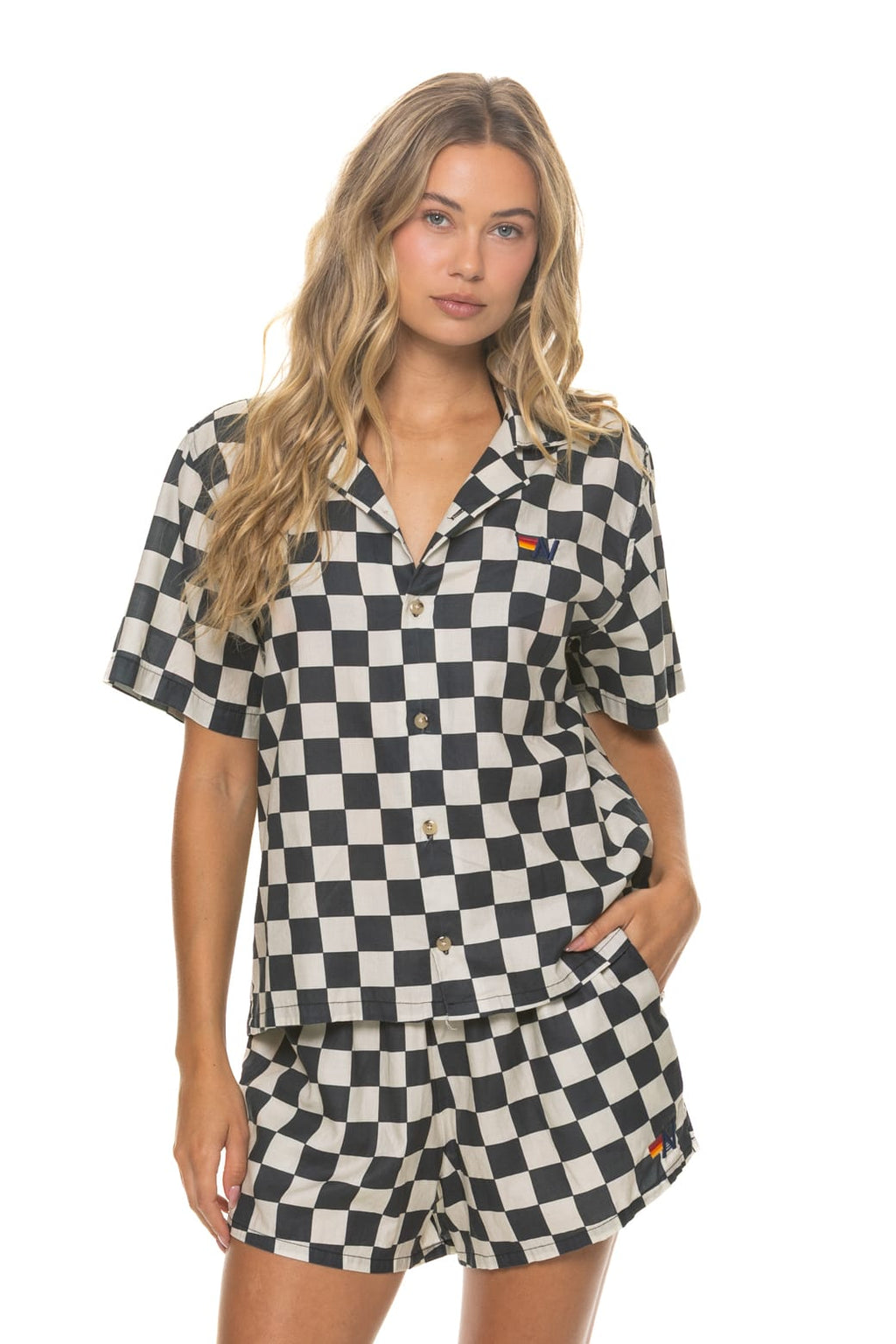 Retro WOMENS COTTON LUXE POPLIN SHORT - VINTAGE BLACK CHECKERED
