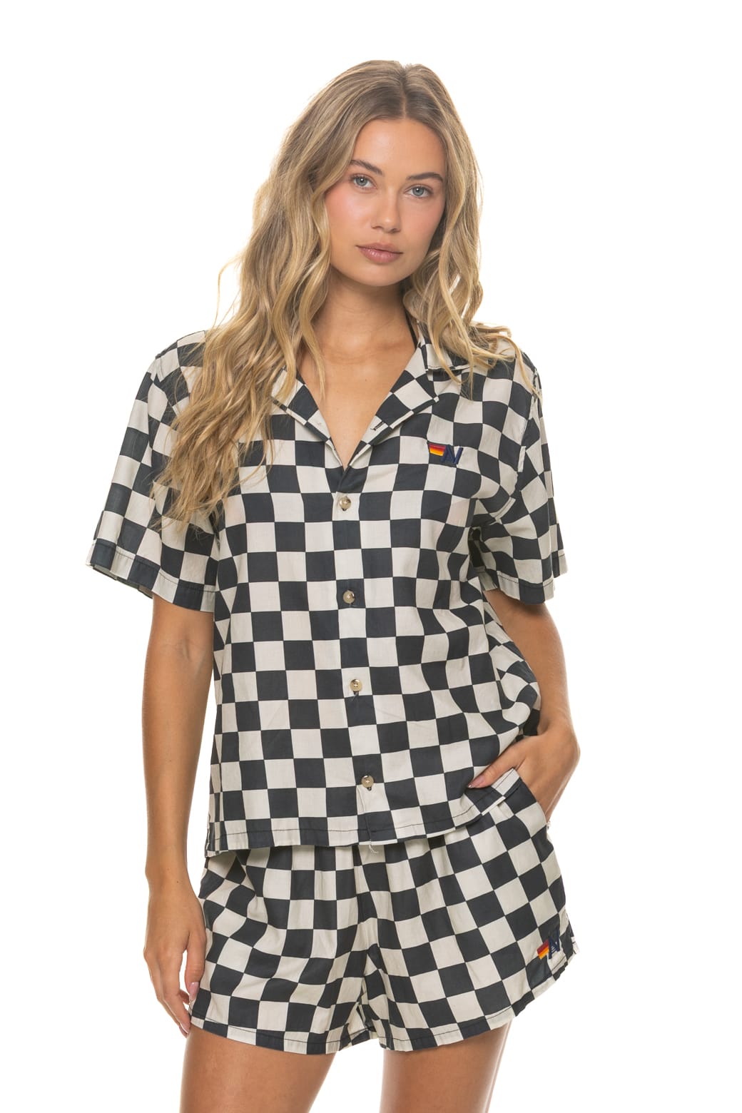 Retro WOMENS COTTON LUXE POPLIN SHORT - VINTAGE BLACK CHECKERED