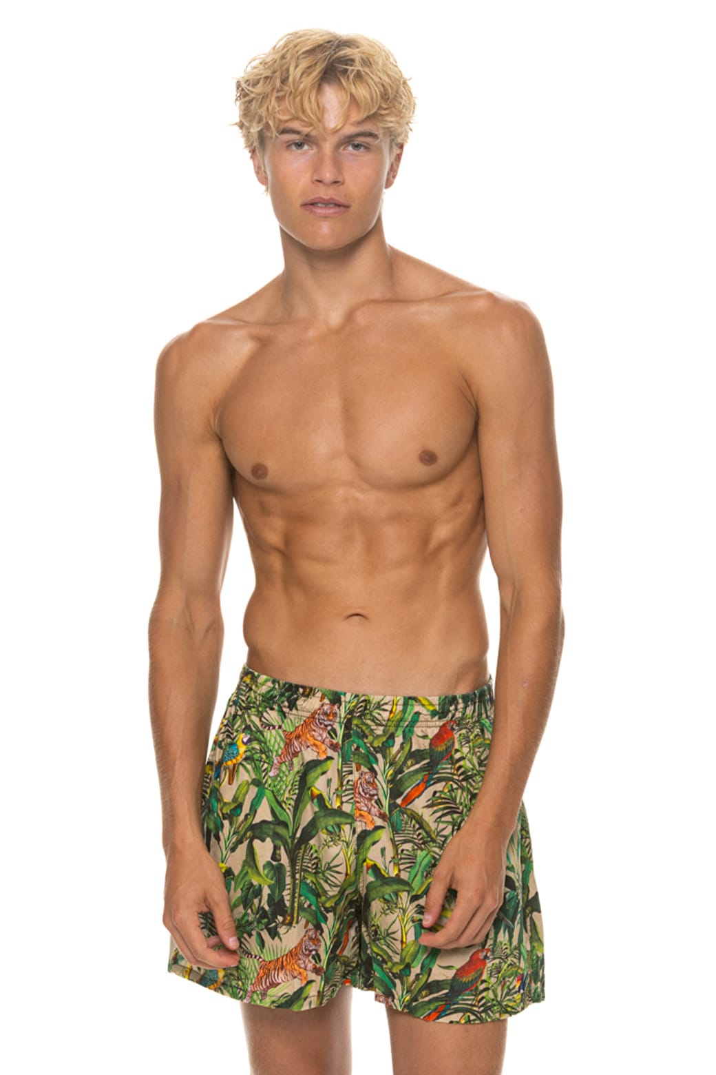Retro MENS COTTON LUXE POPLIN RELAXED SHORT - VINTAGE WHITE JUNGLE
