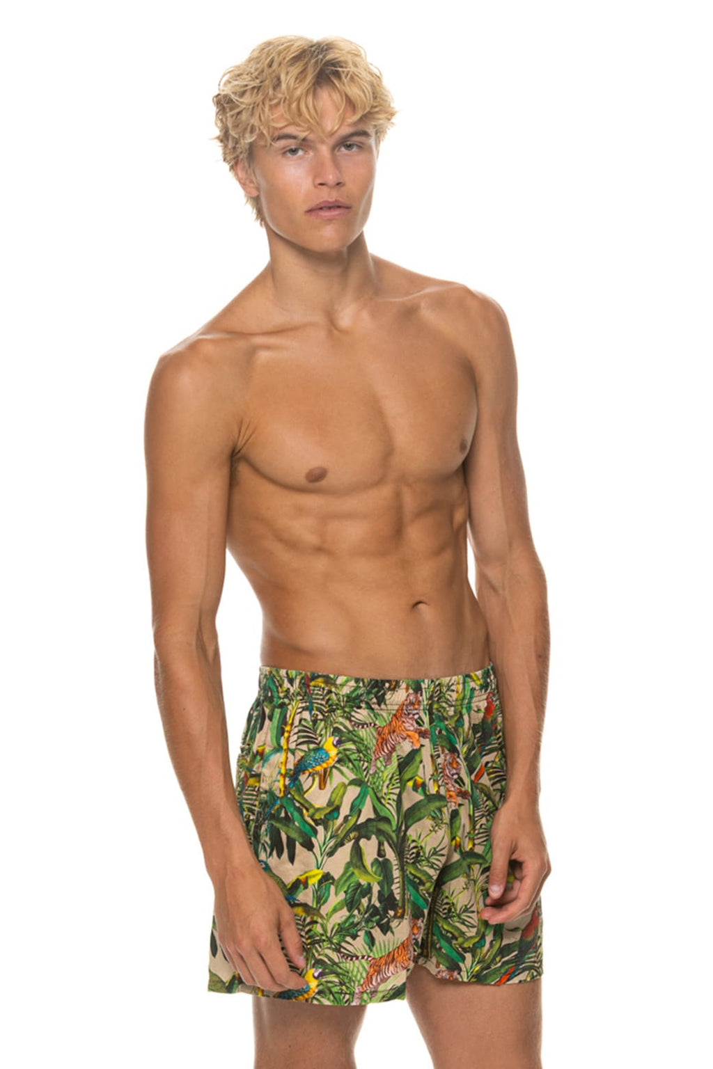 Retro MENS COTTON LUXE POPLIN RELAXED SHORT - VINTAGE WHITE JUNGLE