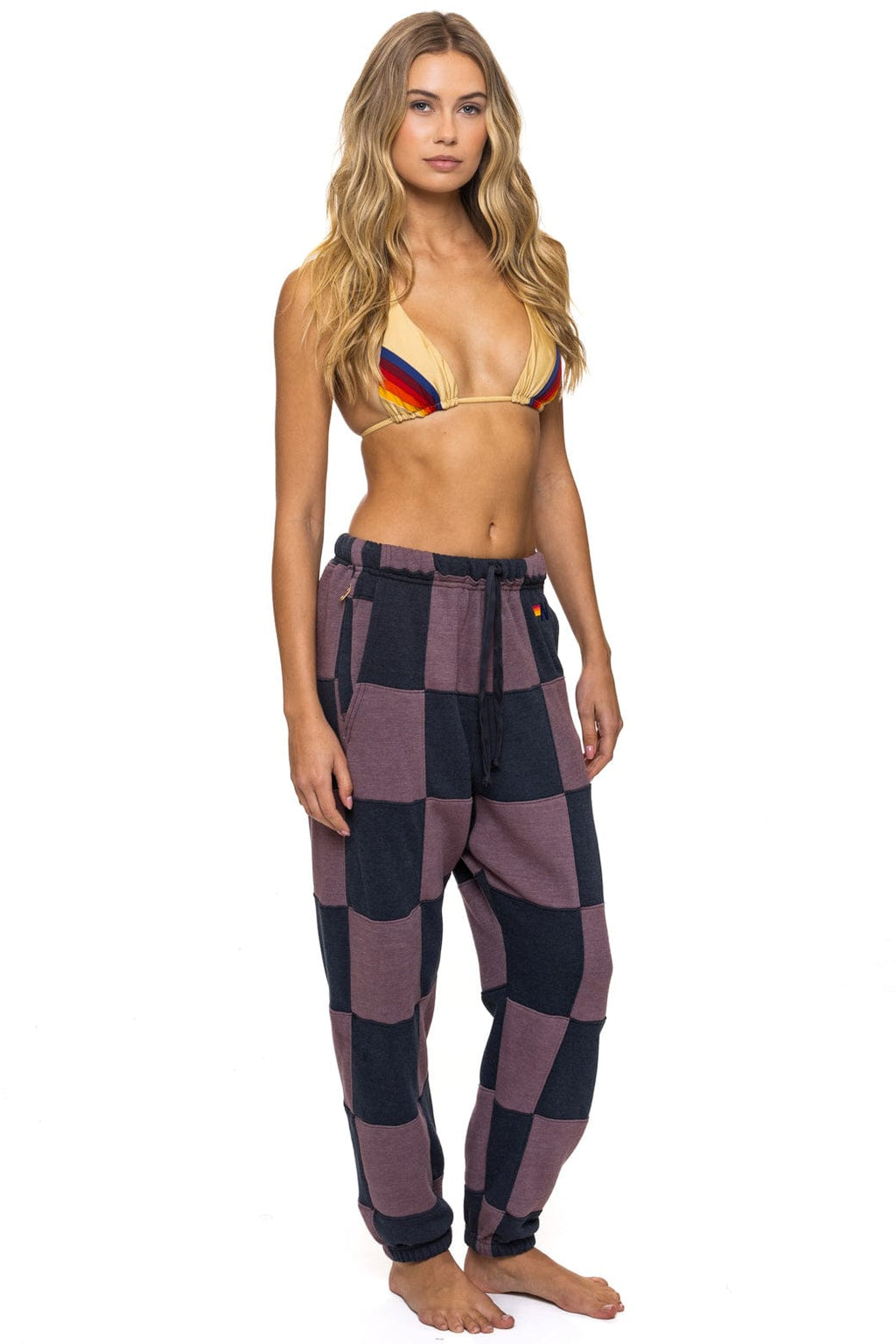 Retro CHECK QUILTED SWEATPANTS - CHARCOAL MOCHA
