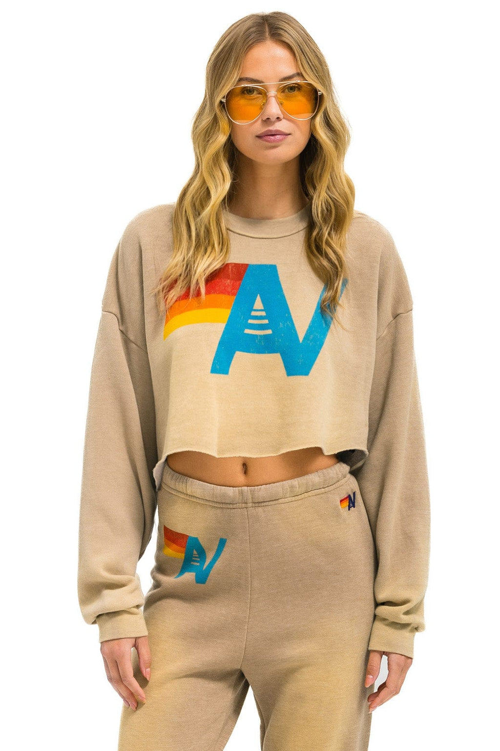 Retro VINTAGE LOGO CROPPED CREW SWEATSHIRT RELAXED - FADED TAN