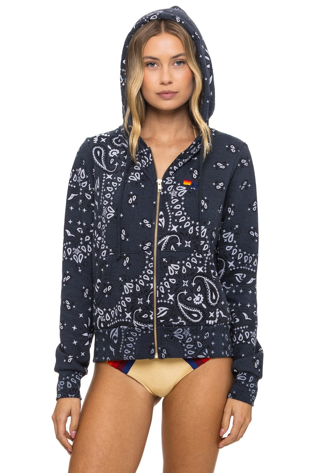 Retro BANDANA ZIP HOODIE - CHARCOAL