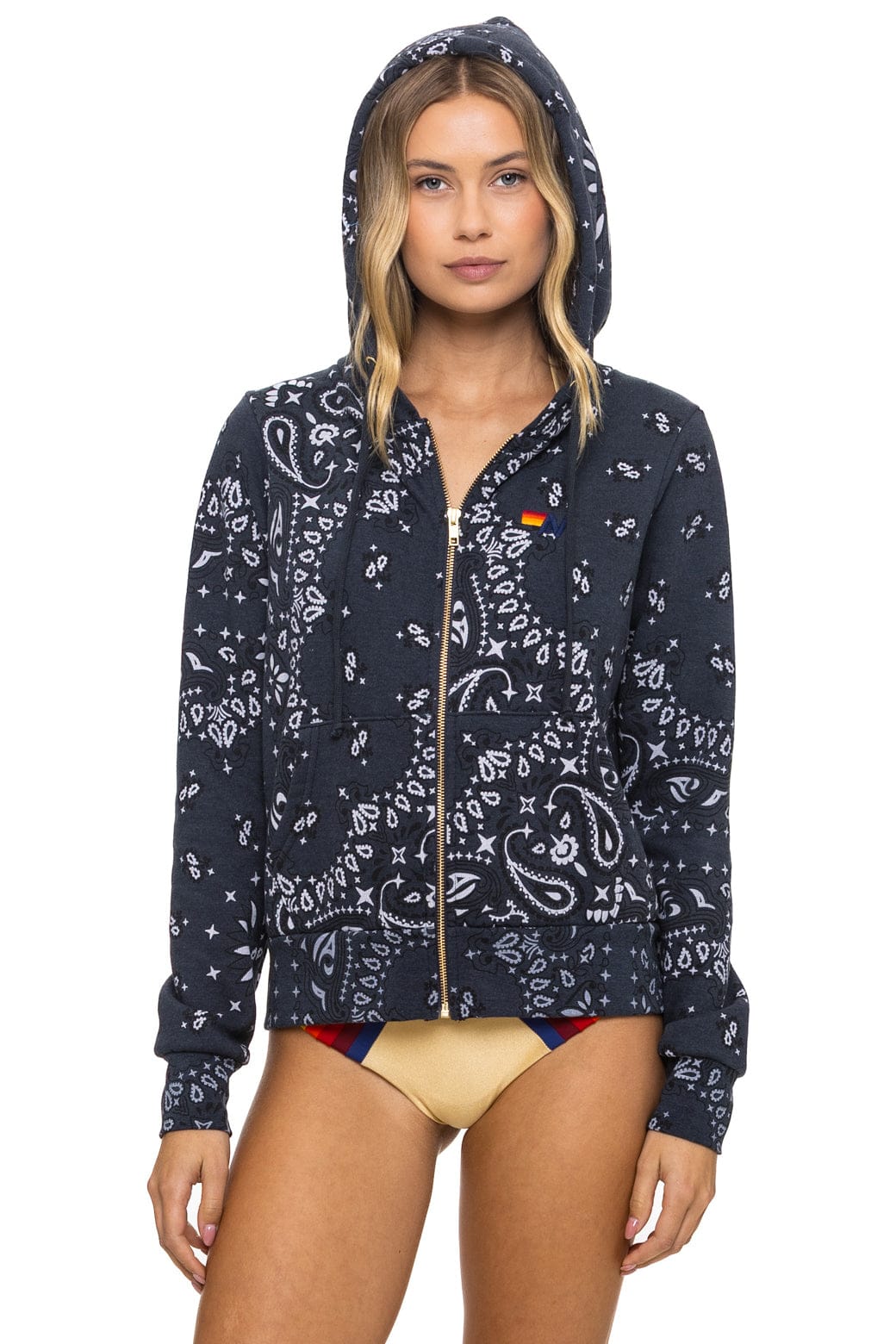 Retro BANDANA ZIP HOODIE - CHARCOAL