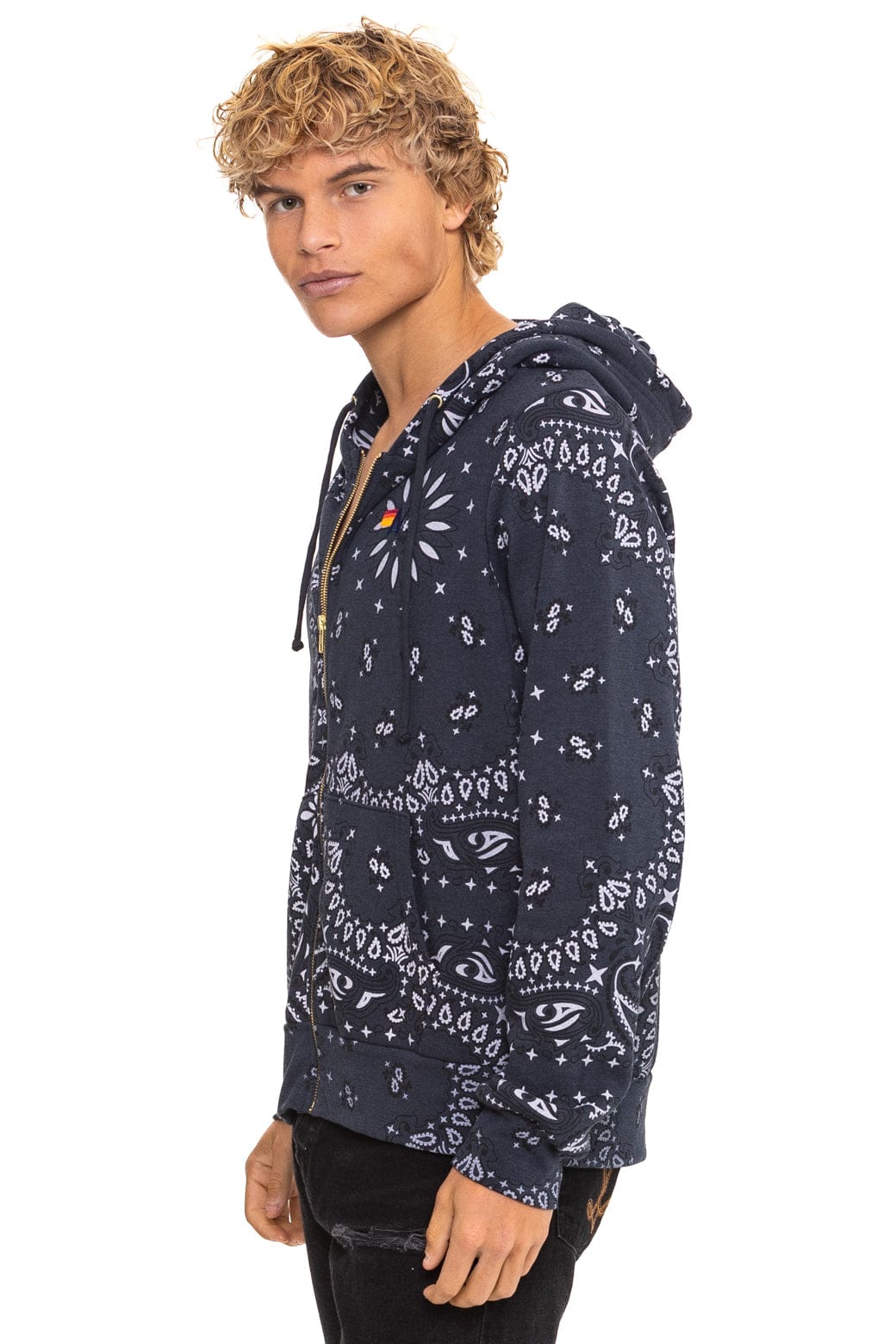 Retro BANDANA ZIP HOODIE - CHARCOAL