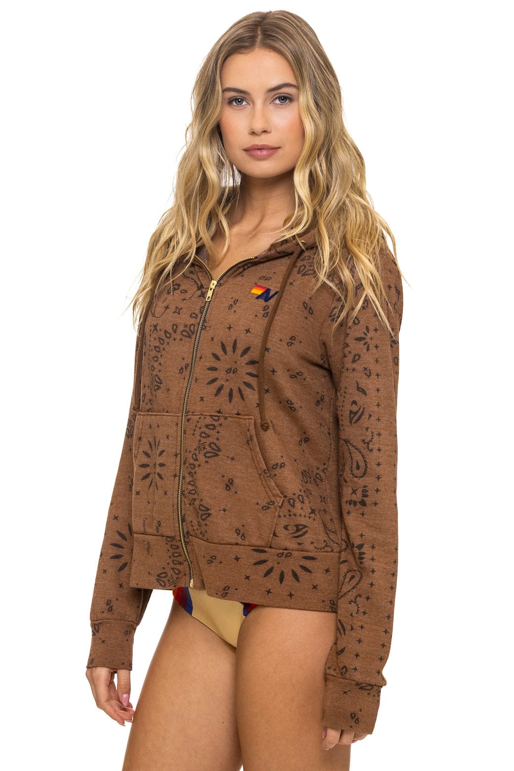 Retro BANDANA ZIP HOODIE - CINNAMON