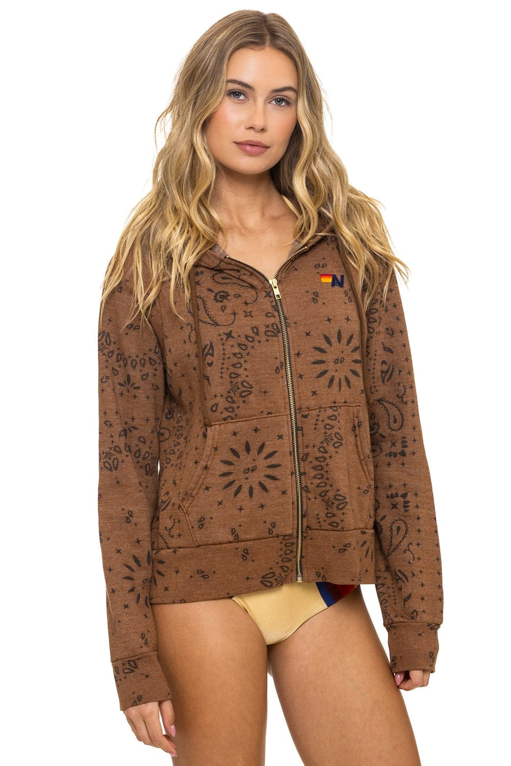 Retro BANDANA ZIP HOODIE - CINNAMON
