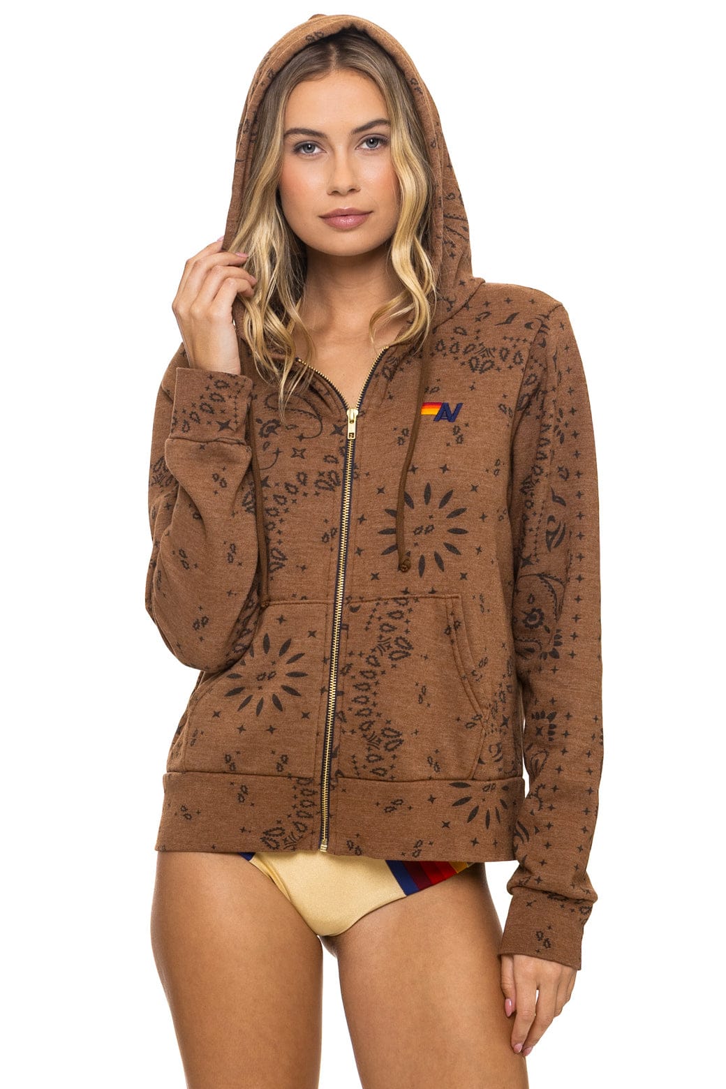 Retro BANDANA ZIP HOODIE - CINNAMON