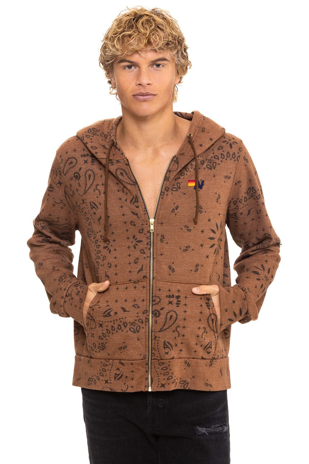 Retro BANDANA ZIP HOODIE - CINNAMON