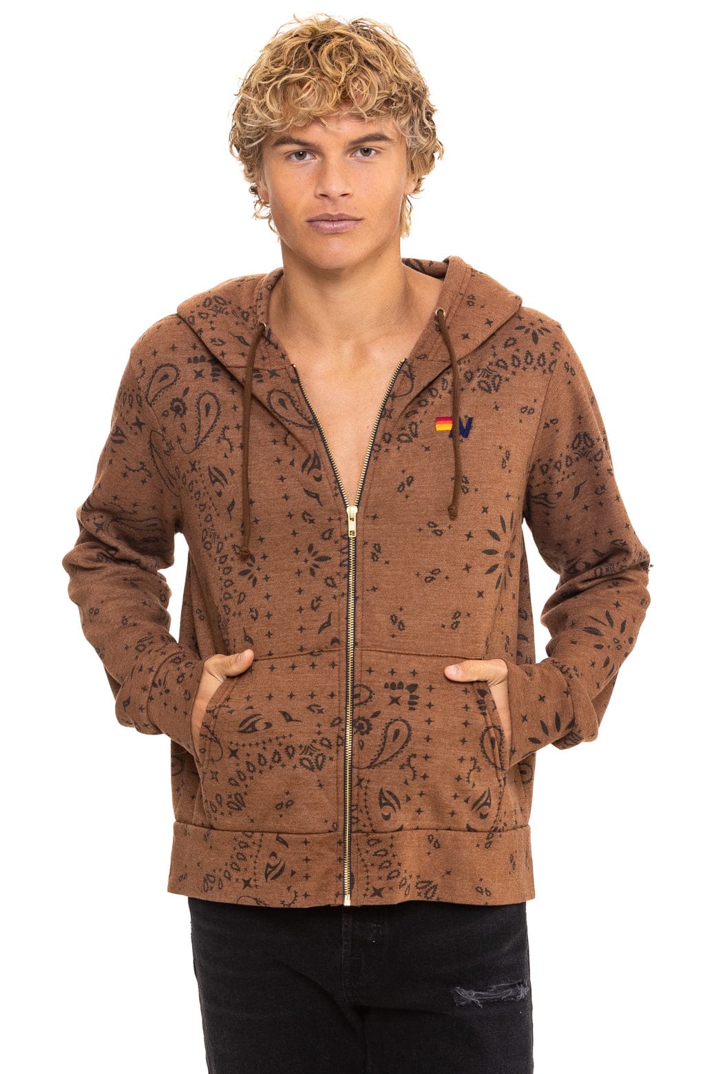 Retro BANDANA ZIP HOODIE - CINNAMON