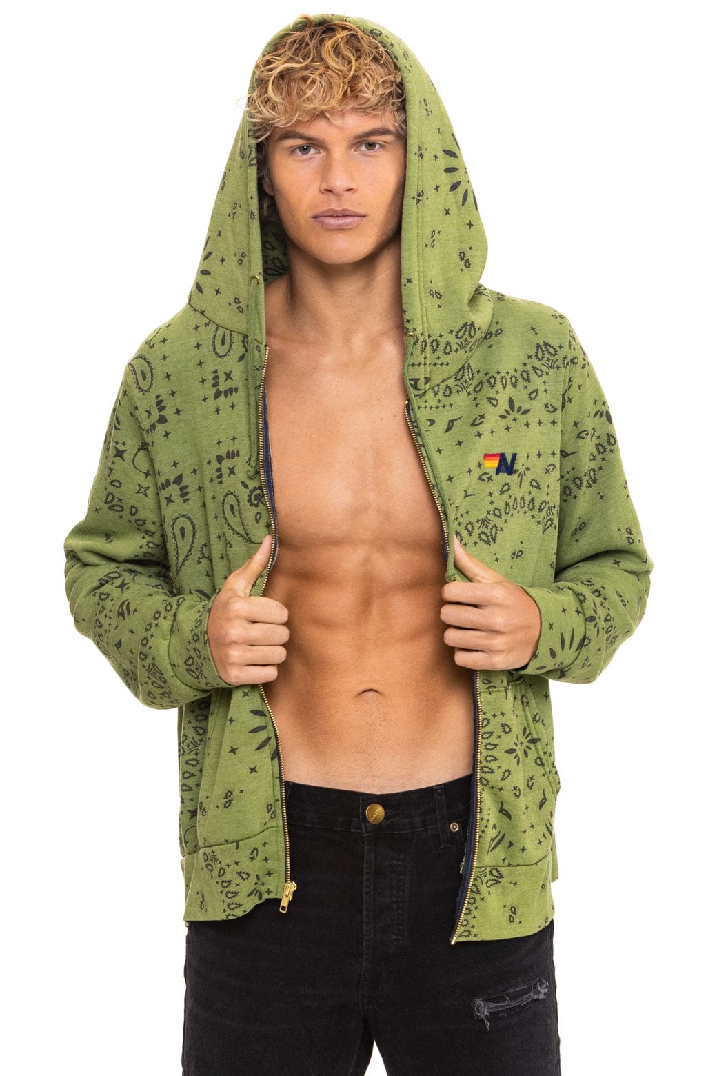 Retro BANDANA ZIP HOODIE - JUNGLE GREEN