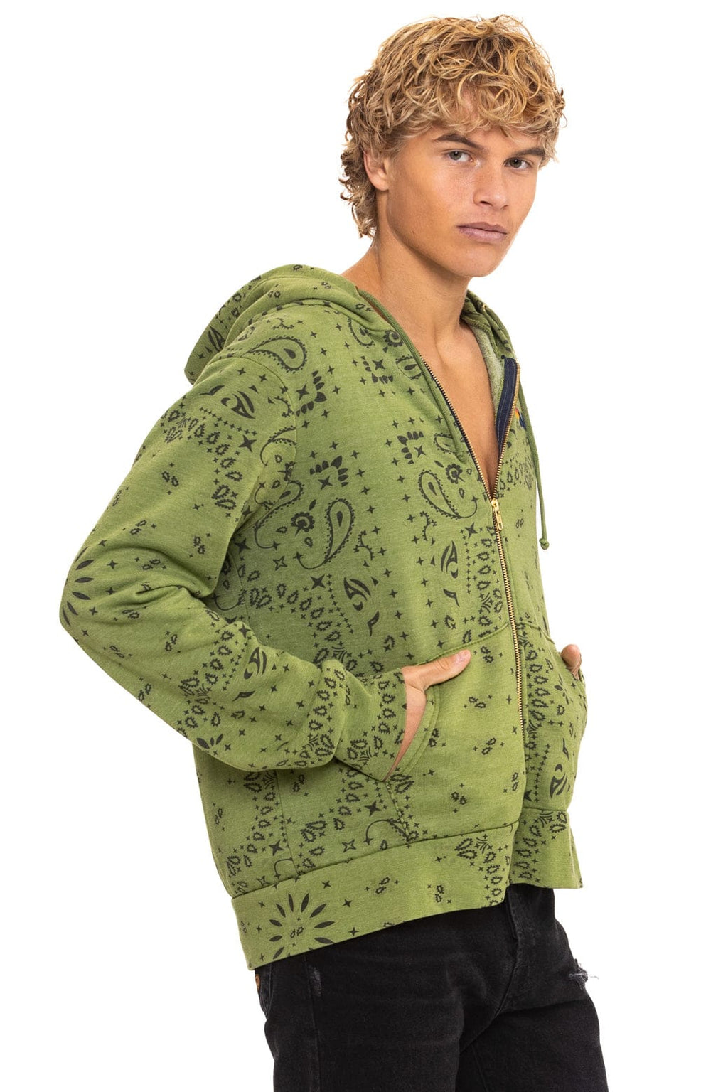 Retro BANDANA ZIP HOODIE - JUNGLE GREEN