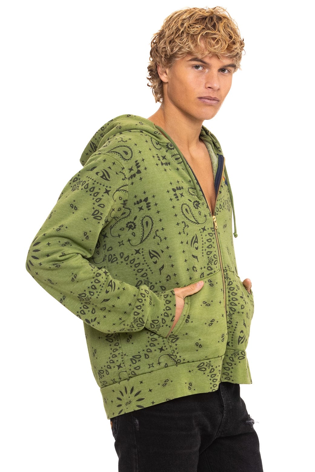 Retro BANDANA ZIP HOODIE - JUNGLE GREEN