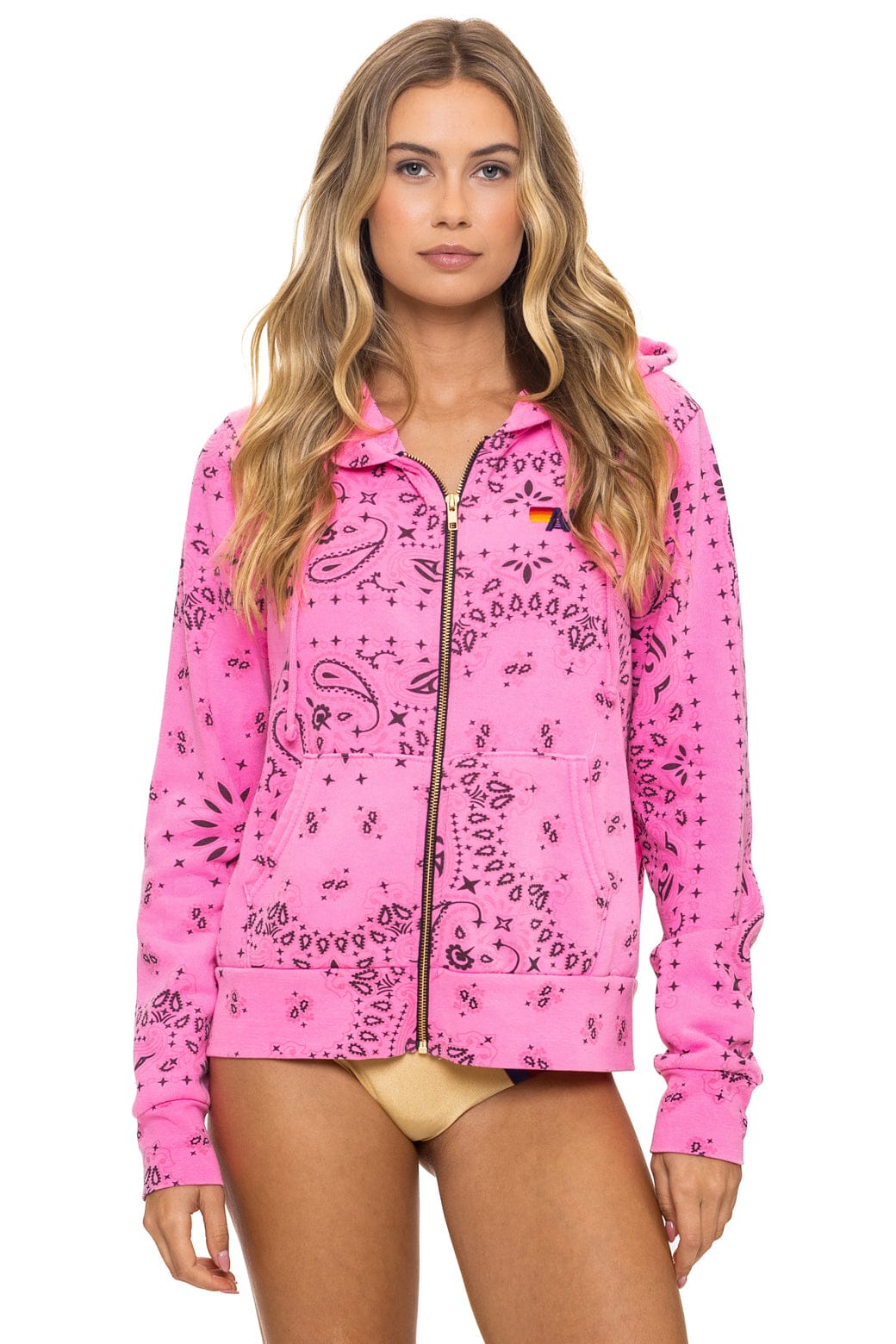 Retro BANDANA ZIP HOODIE - NEON PINK
