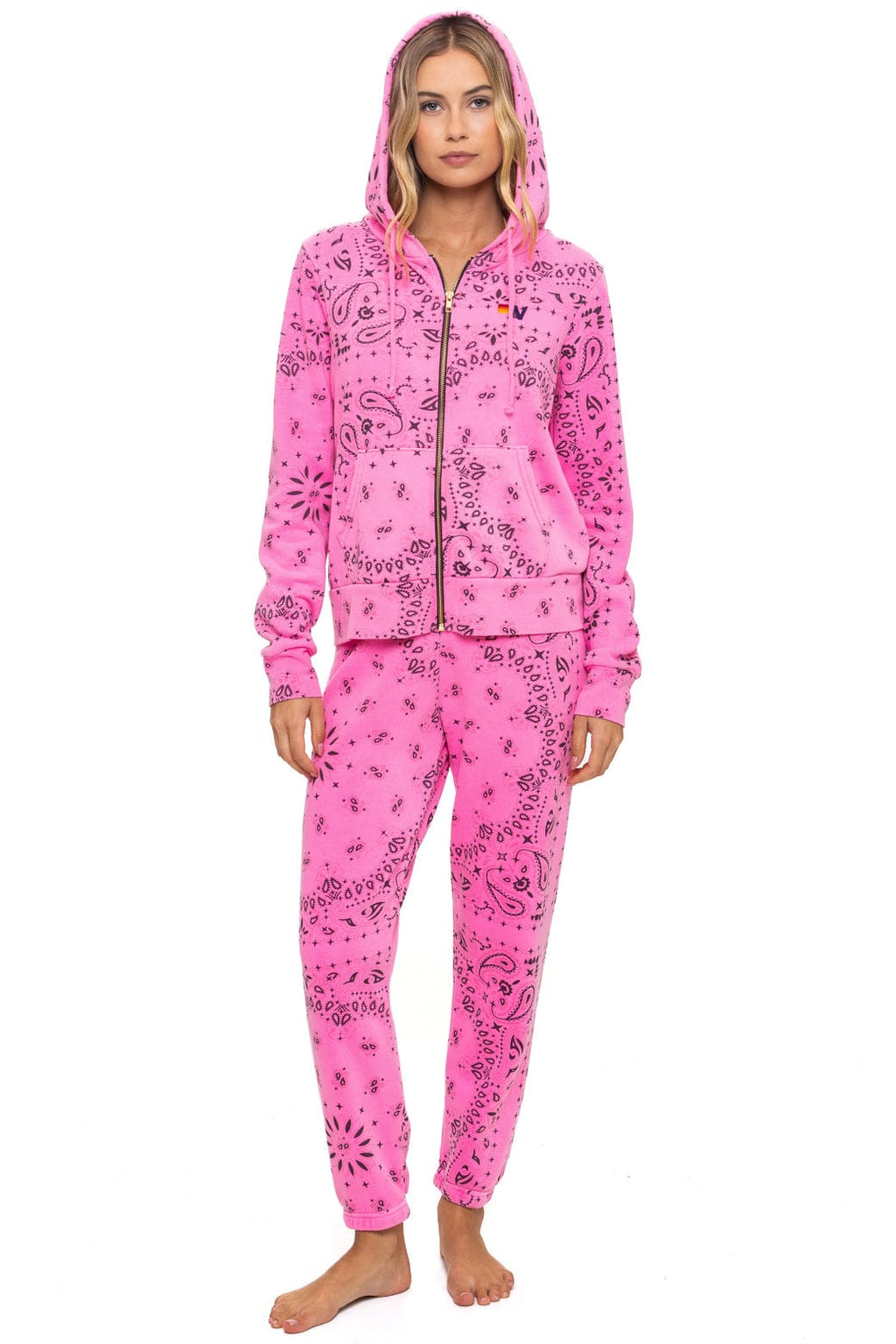 Retro BANDANA ZIP HOODIE - NEON PINK