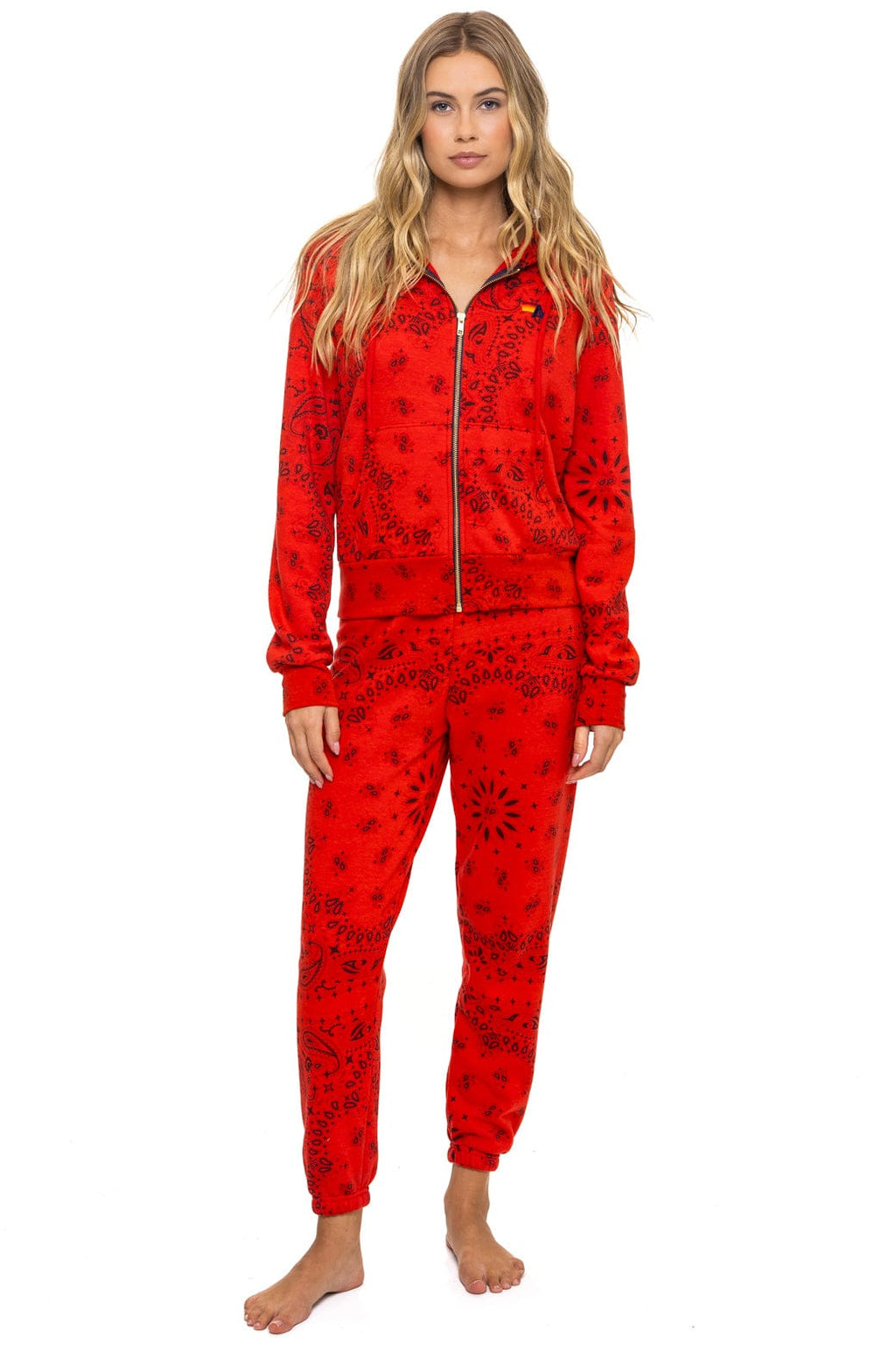 Retro BANDANA ZIP HOODIE - RED