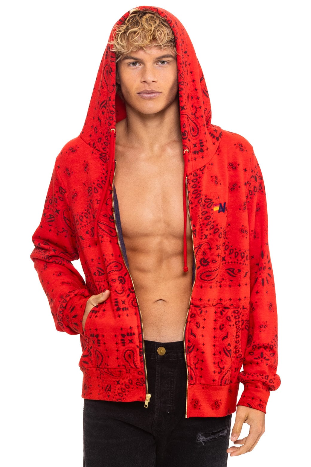 Retro BANDANA ZIP HOODIE - RED