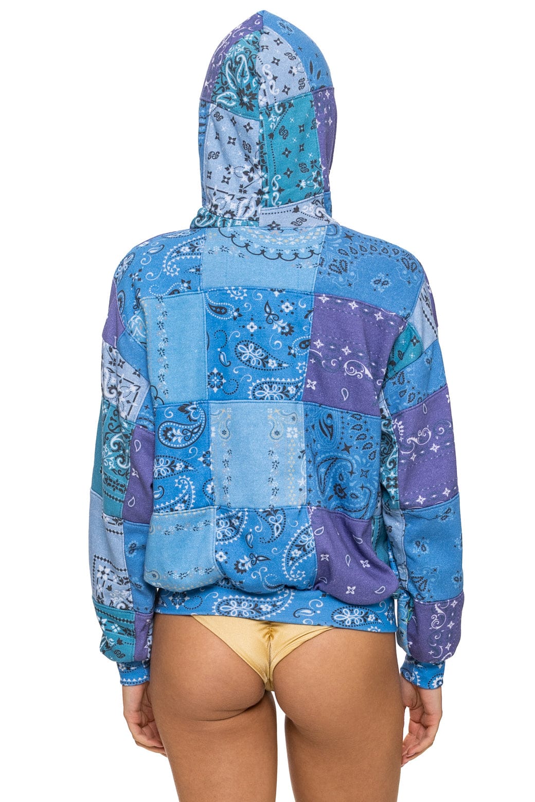 Retro BANDANA QUILTED RELAXED ZIP HOODIE - BLUE