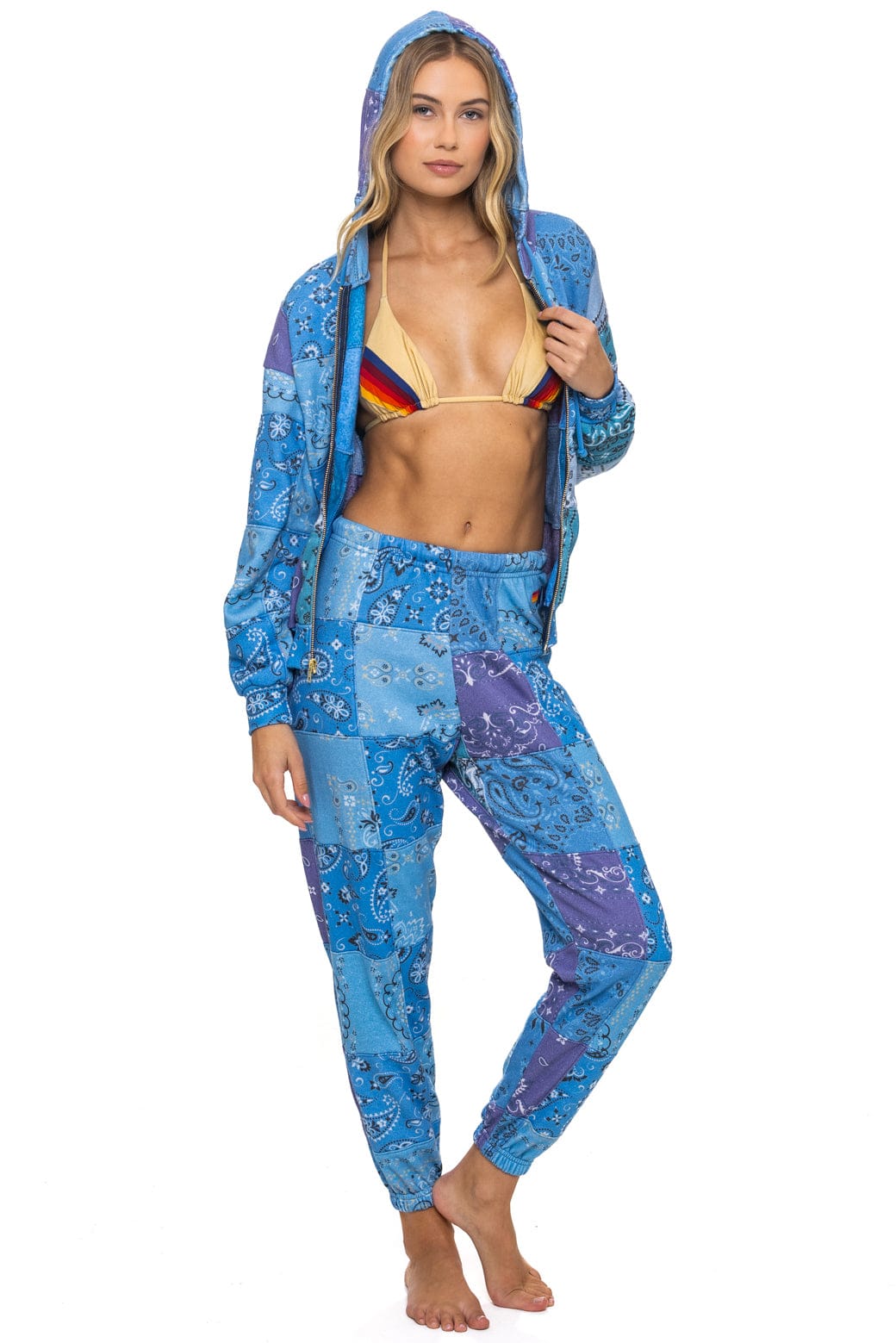 Retro BANDANA QUILTED SWEATPANTS - BLUE