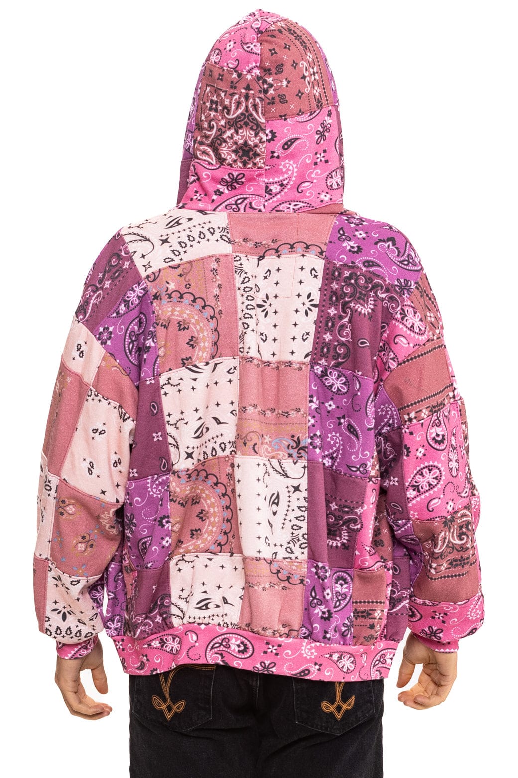 Retro BANDANA QUILTED RELAXED ZIP HOODIE - PINK