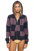 Retro CHECK QUILT ZIP HOODIE - CHARCOAL MOCHA