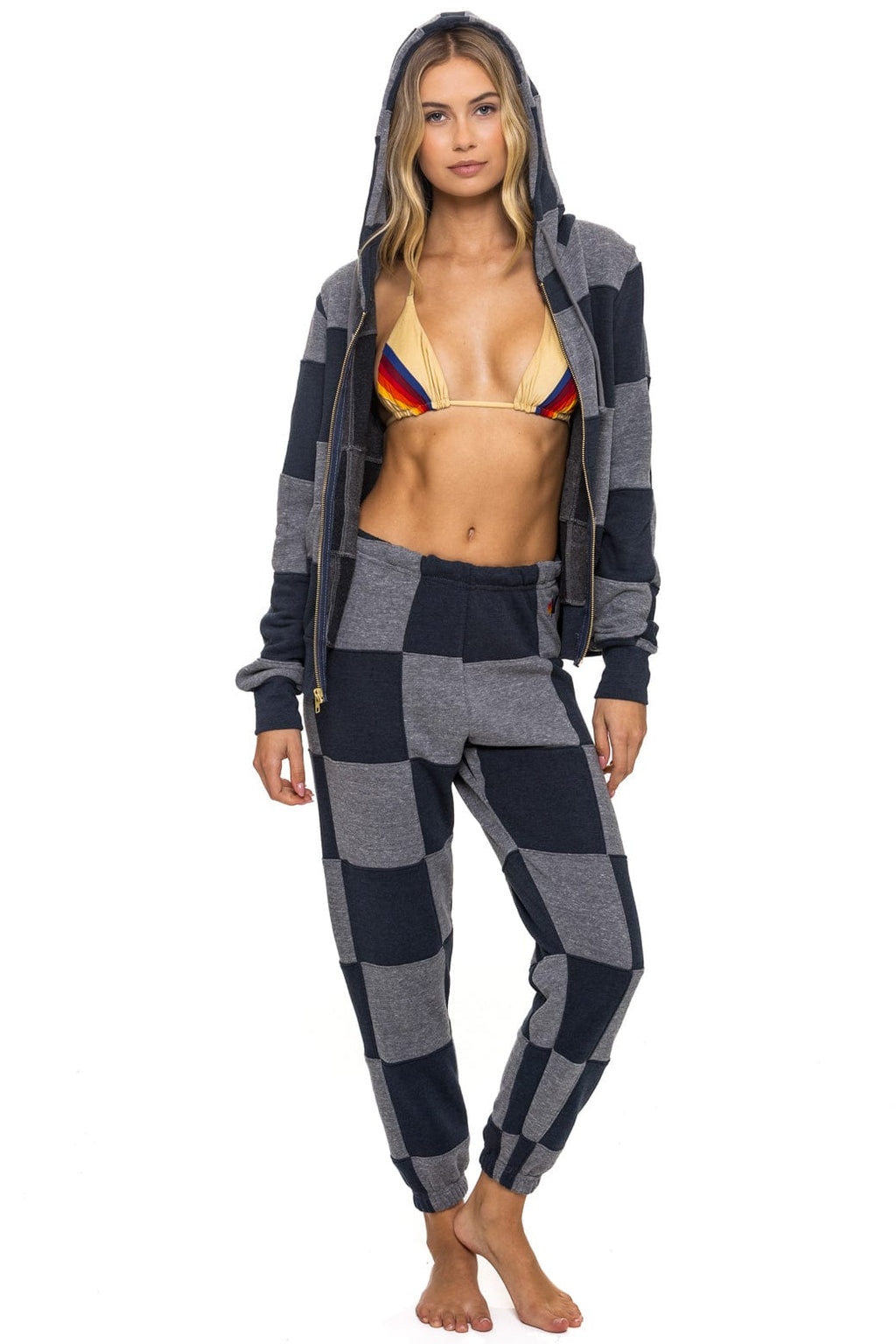 Retro CHECK QUILTED SWEATPANTS - HEATHER CHARCOAL