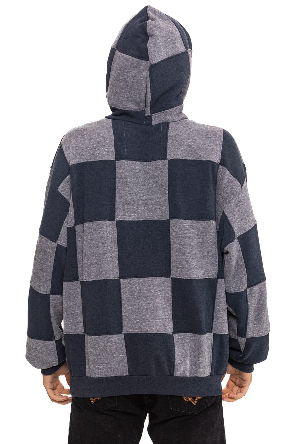 Retro CHECK QUILT RELAXED PULLOVER HOODIE - HEATHER CHARCOAL