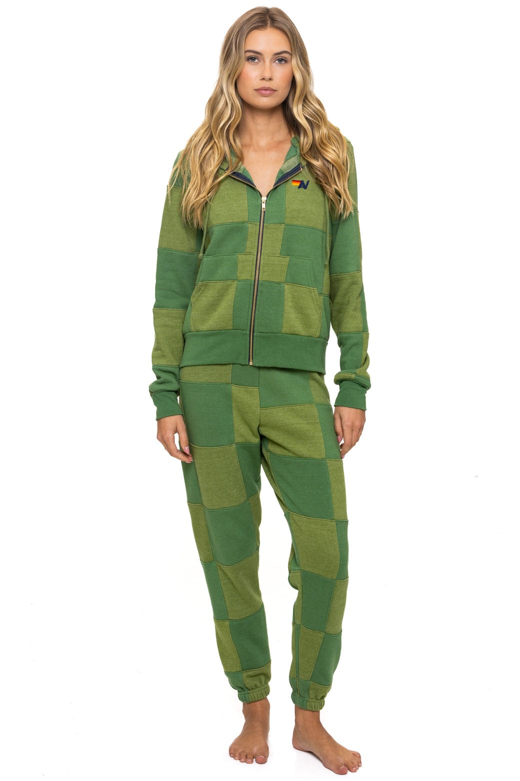 Retro CHECK QUILT ZIP HOODIE - JUNGLE GREEN PALM