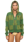 Retro CHECK QUILT ZIP HOODIE - JUNGLE GREEN PALM