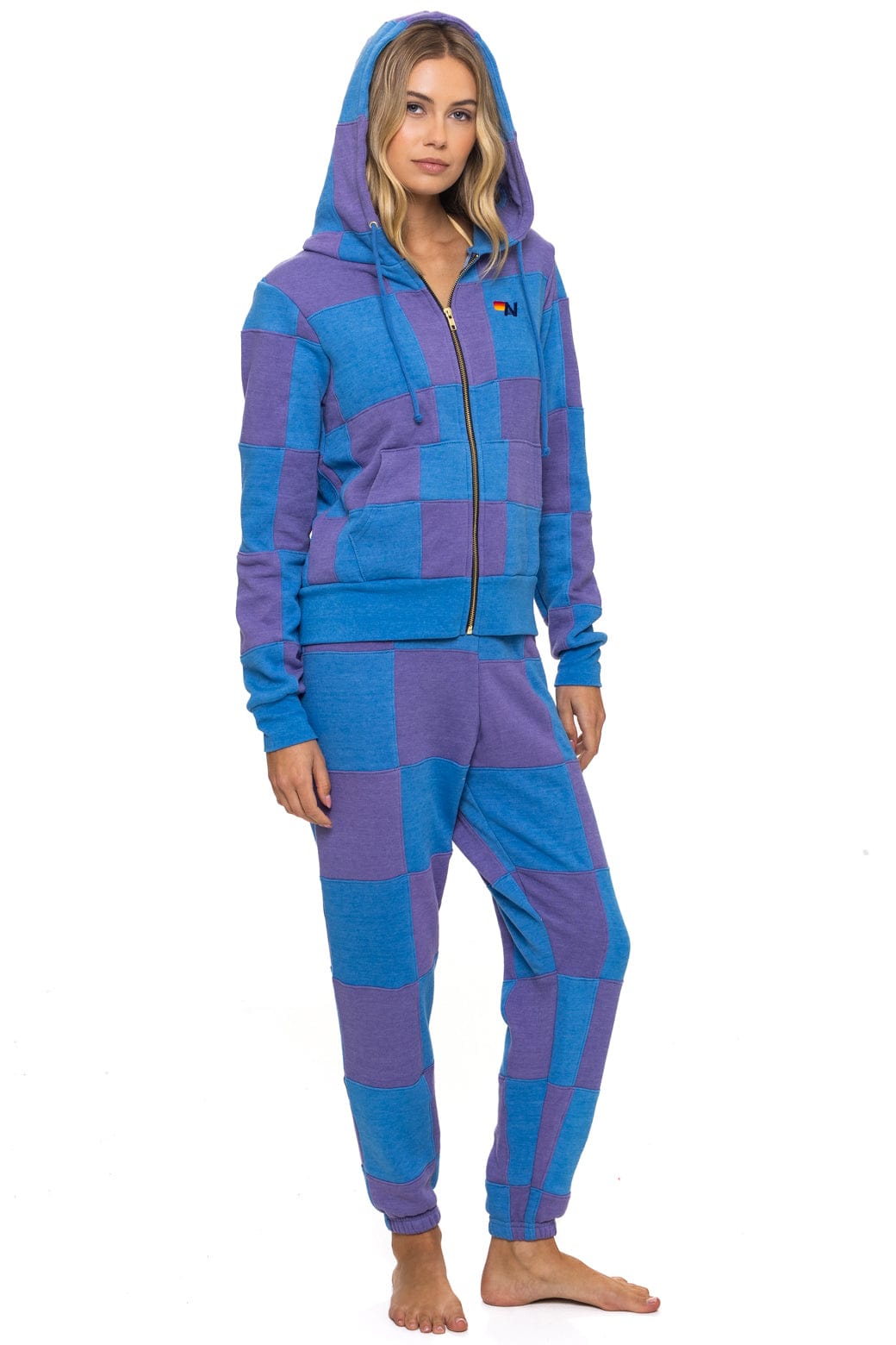Retro CHECK QUILT ZIP HOODIE - LAVENDER OCEAN