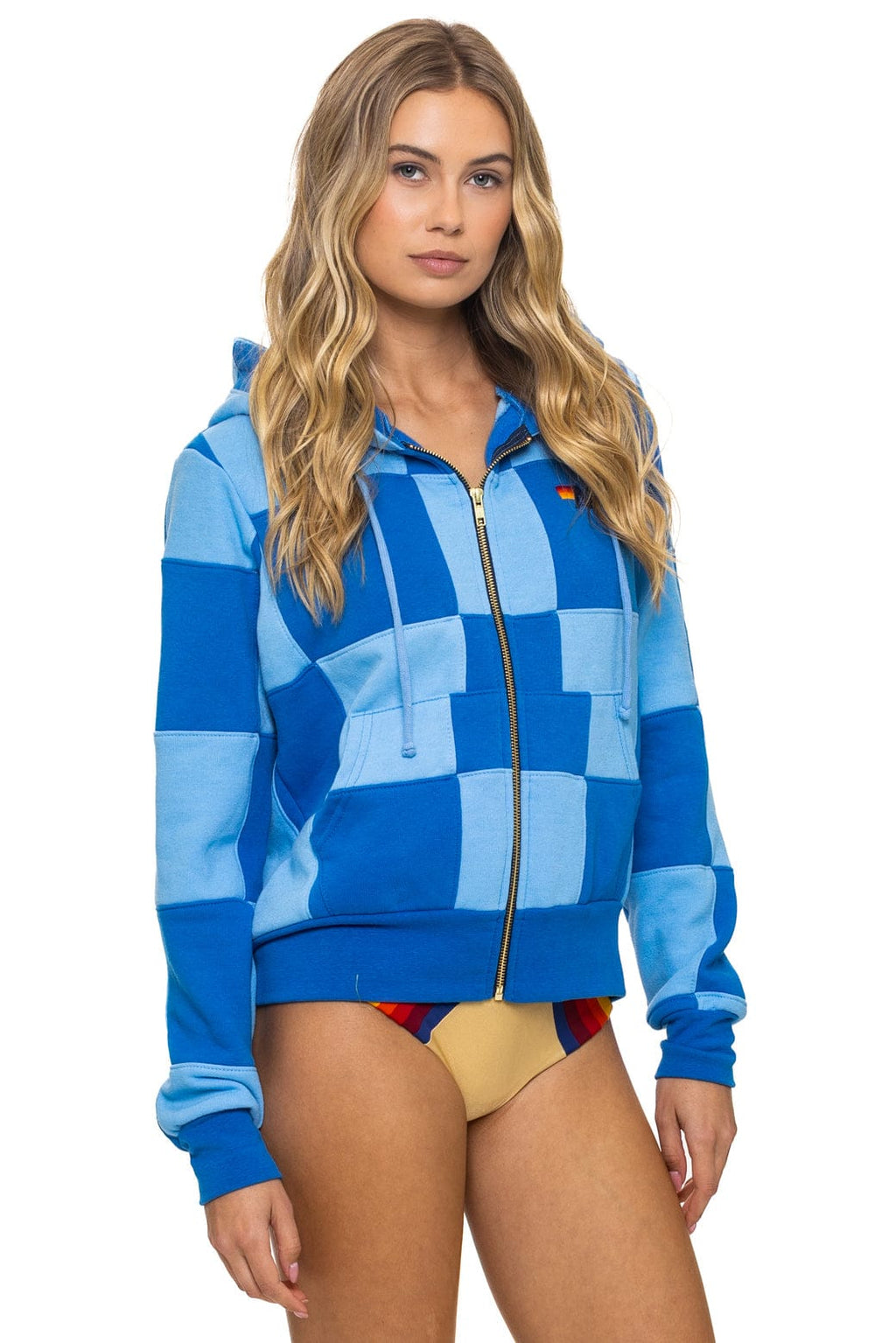 Retro CHECK QUILT ZIP HOODIE - SKY ADVENTURE BLUE