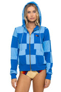 Retro CHECK QUILT ZIP HOODIE - SKY ADVENTURE BLUE