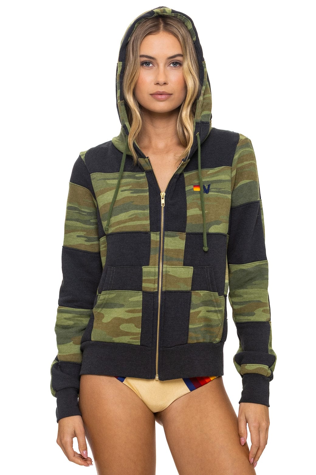 Retro CHECK QUILT ZIP HOODIE - SMOKE CAMO