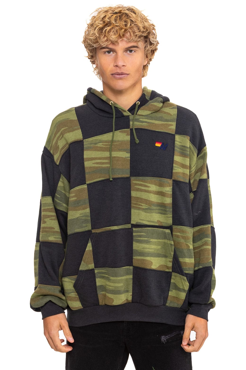 Retro CHECK QUILT RELAXED PULLOVER HOODIE - SMOKE CAMO