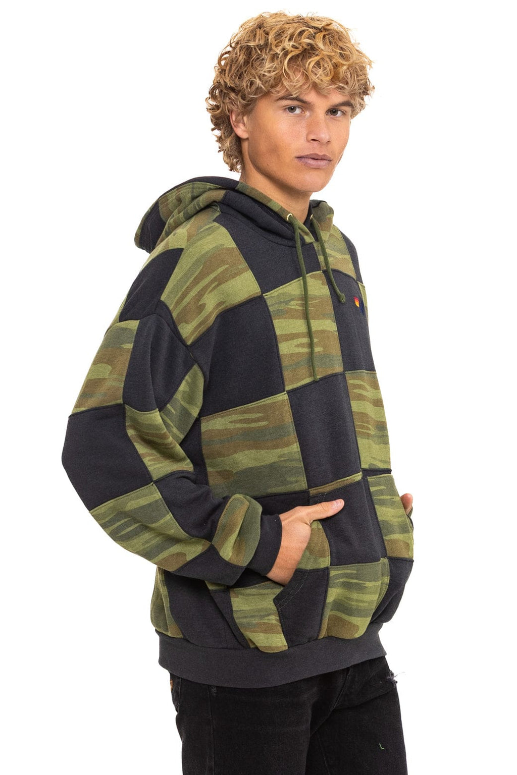 Retro CHECK QUILT RELAXED PULLOVER HOODIE - SMOKE CAMO