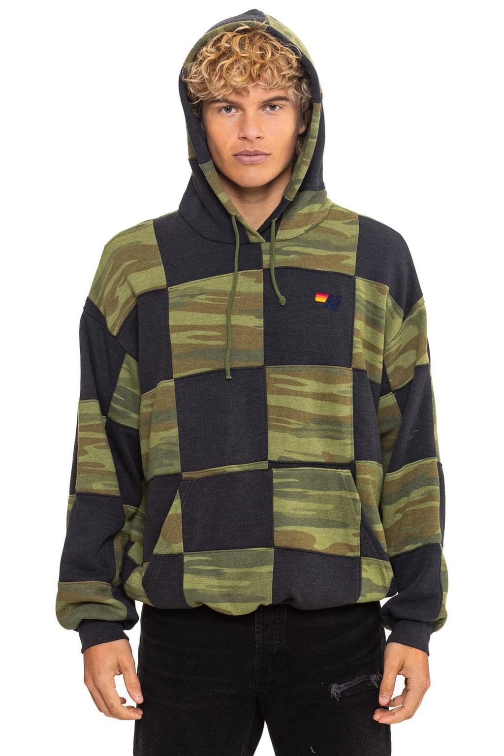 Retro CHECK QUILT RELAXED PULLOVER HOODIE - SMOKE CAMO