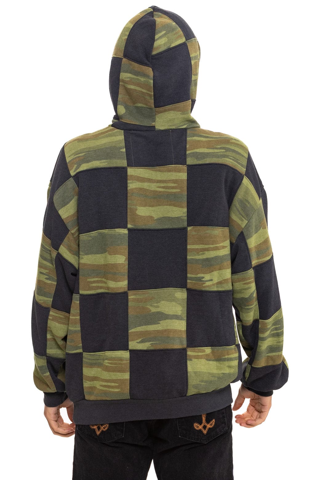 Retro CHECK QUILT RELAXED PULLOVER HOODIE - SMOKE CAMO